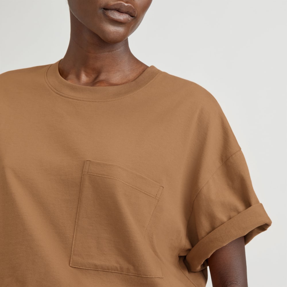 The Organic Cotton Relaxed Pocket Tee in Toasted Coconut — detail view