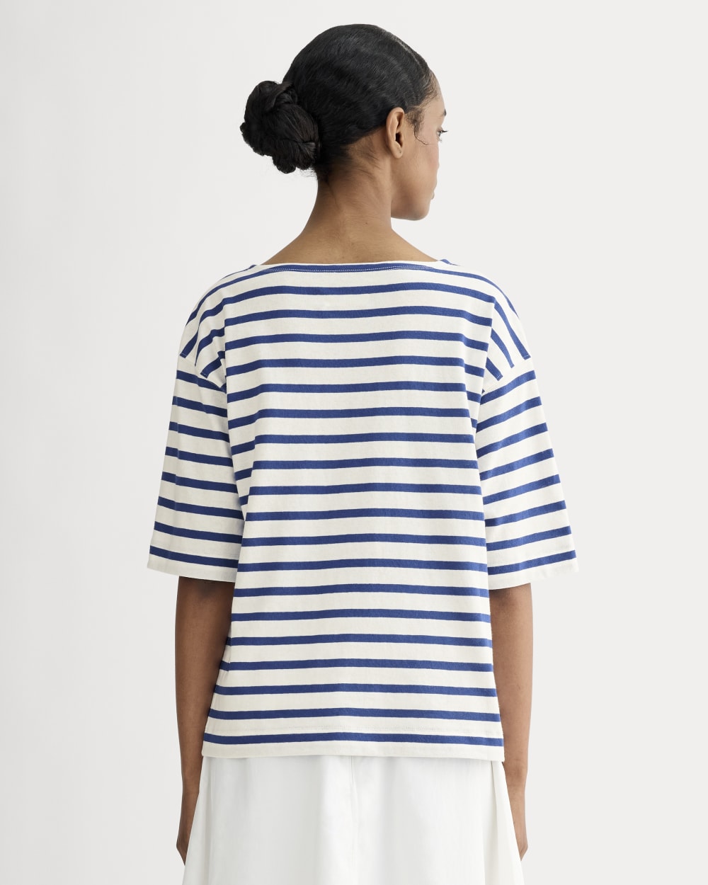 The Mariner Oversized Tee in Bone / Mazarine Blue — detail view