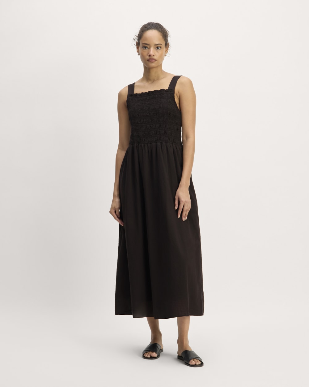 The Gauze Smock Dress in Black — detail view