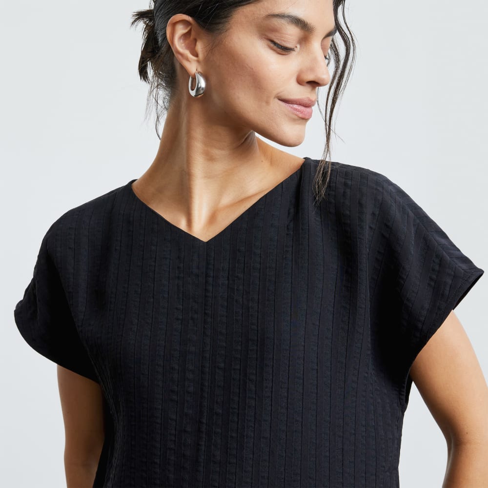 The City Stripe V-Neck Top in Black — detail view
