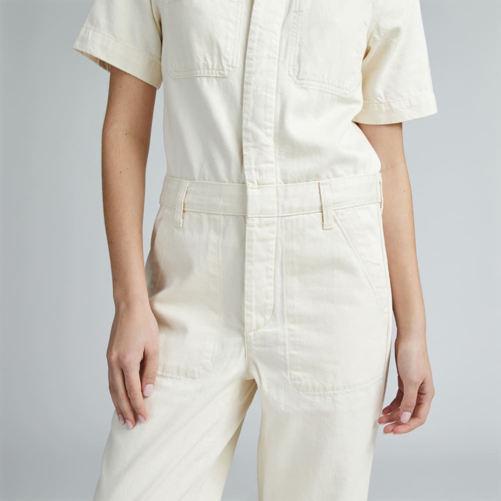 The Supersoft Jean Coverall in Seeded Ecru — detail view