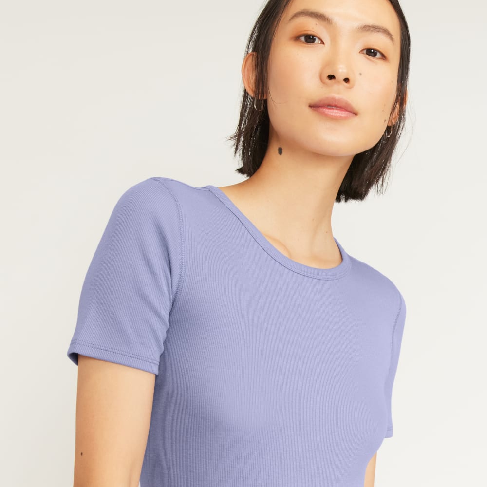 The Pima Micro-Rib Crew Tee in Cornflower Blue — detail view