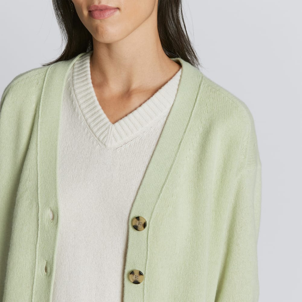 The Cashmere Cardigan in Seafoam Green — alternate view