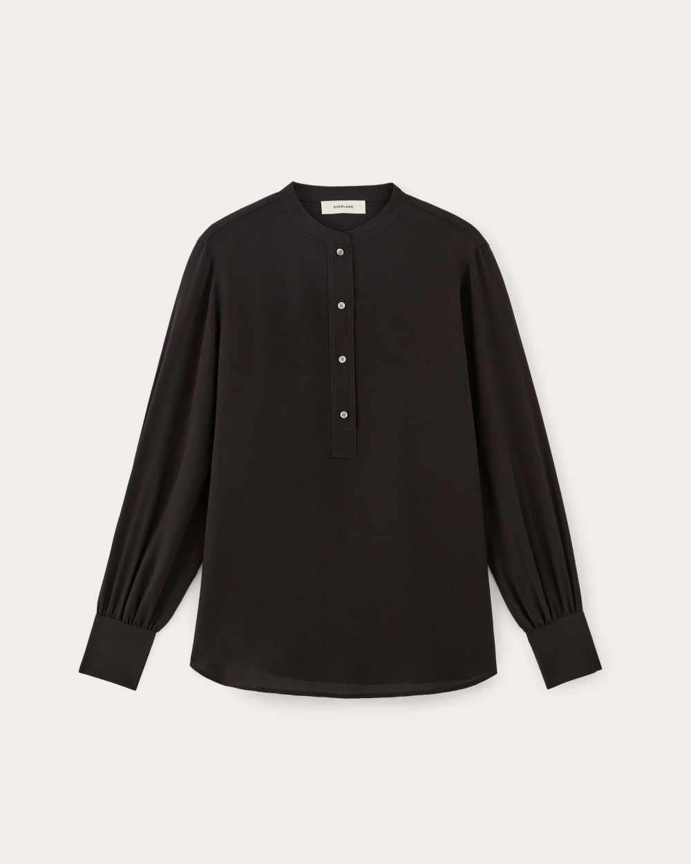 The Henley Shirt in Washable Silk in Black — alternate view