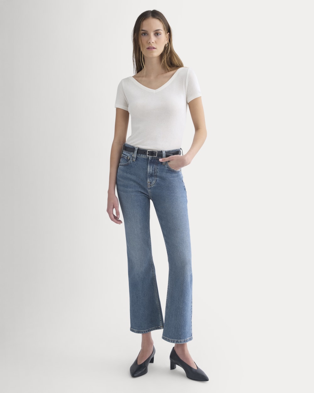 Tissue Short-Sleeve V-Neck Top in Bone — detail view