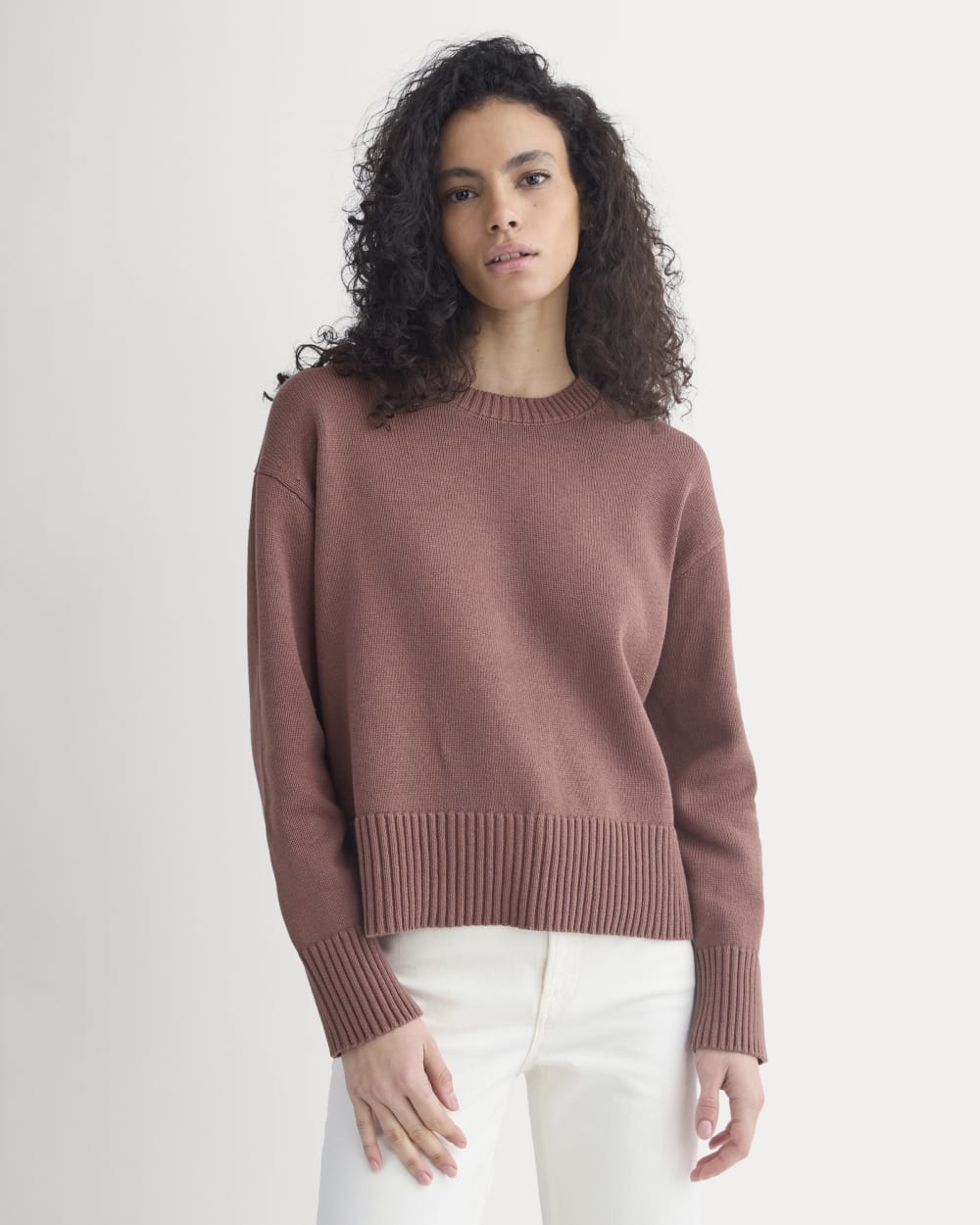 The Boxy Sweater in Everyday Cotton in Mocha — detail view