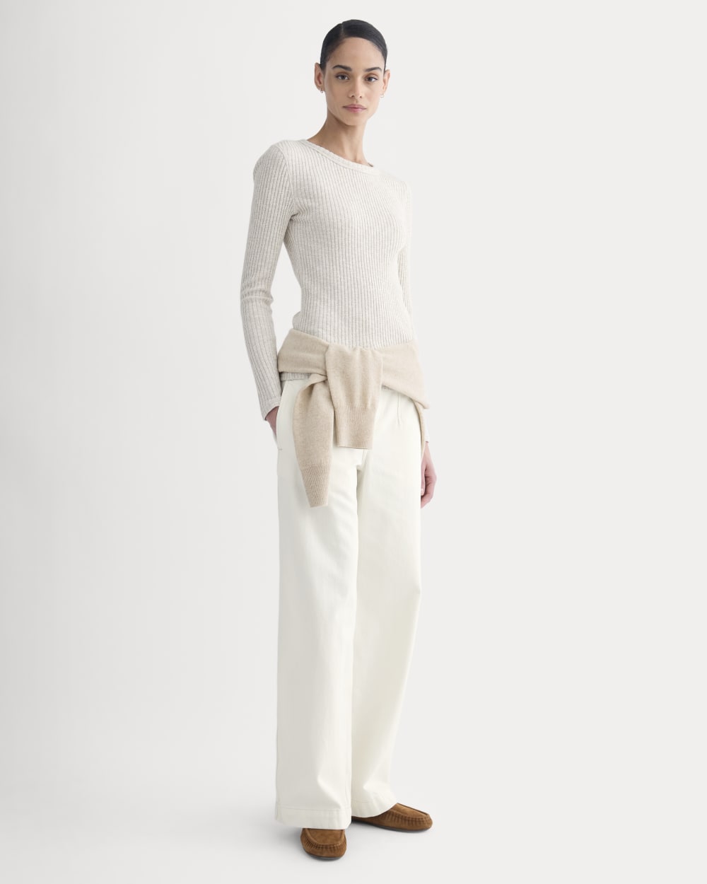 The Cozy Rib Long-Sleeve Tee in Peyote / Bone — detail view