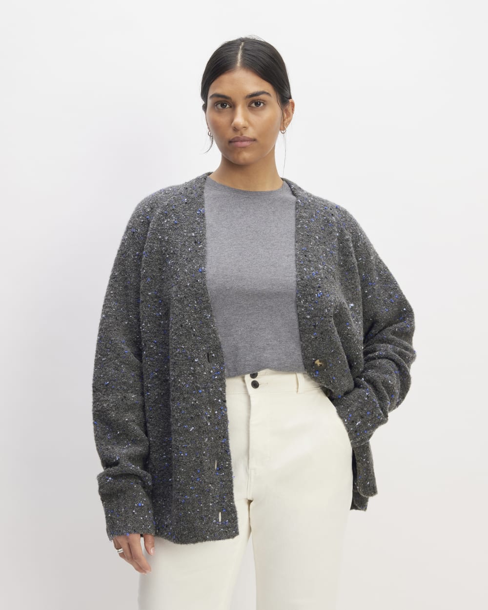 The Confetti Cardigan in Charcoal Multi — front view
