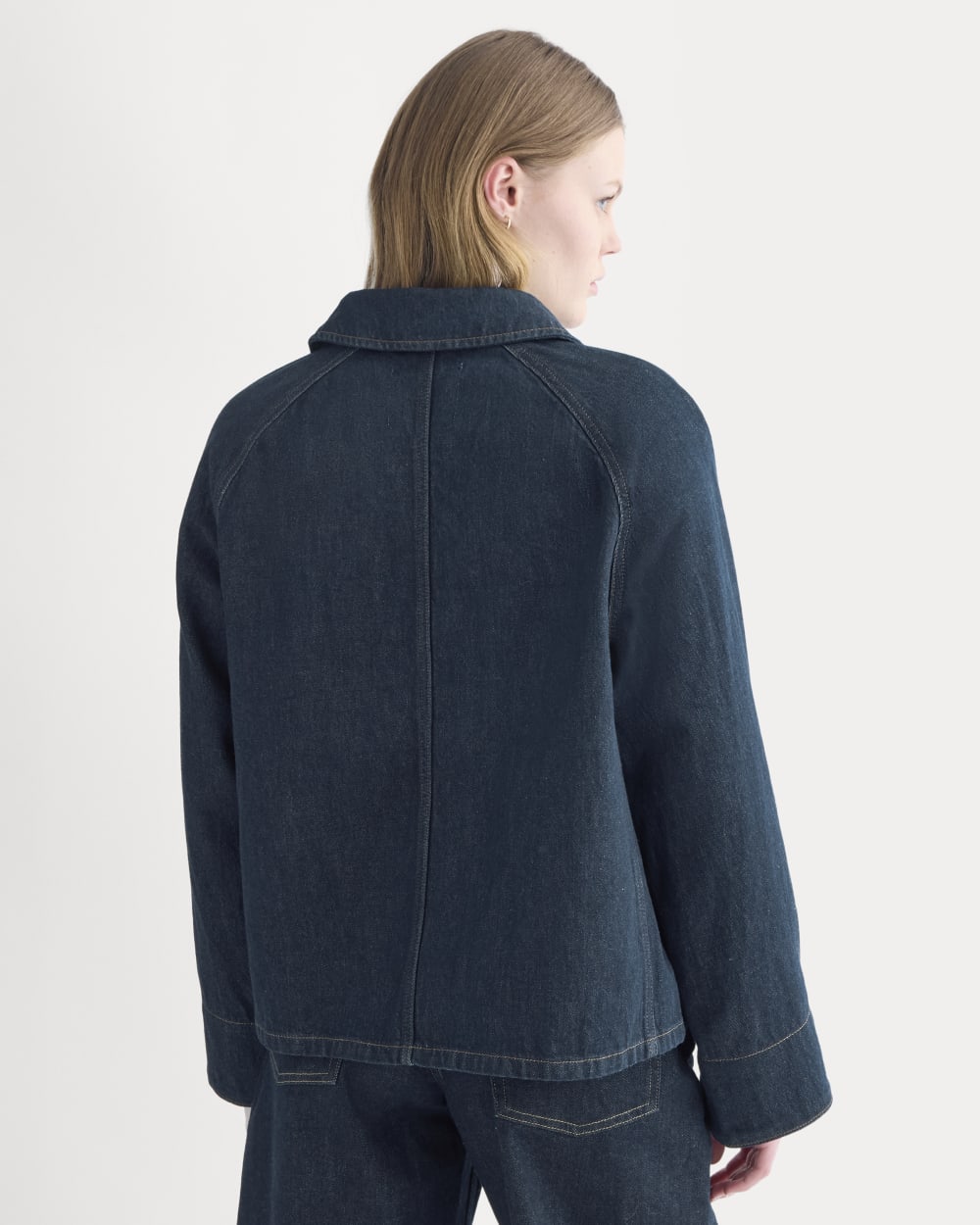Cropped Denim Jacket in Garment-Dyed Indigo — detail view
