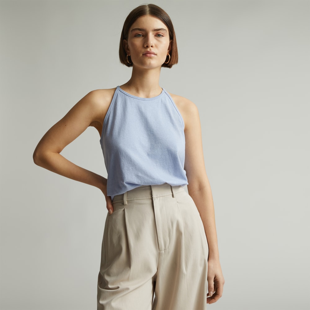 The Hemp Cutaway Tank in Periwinkle — front view