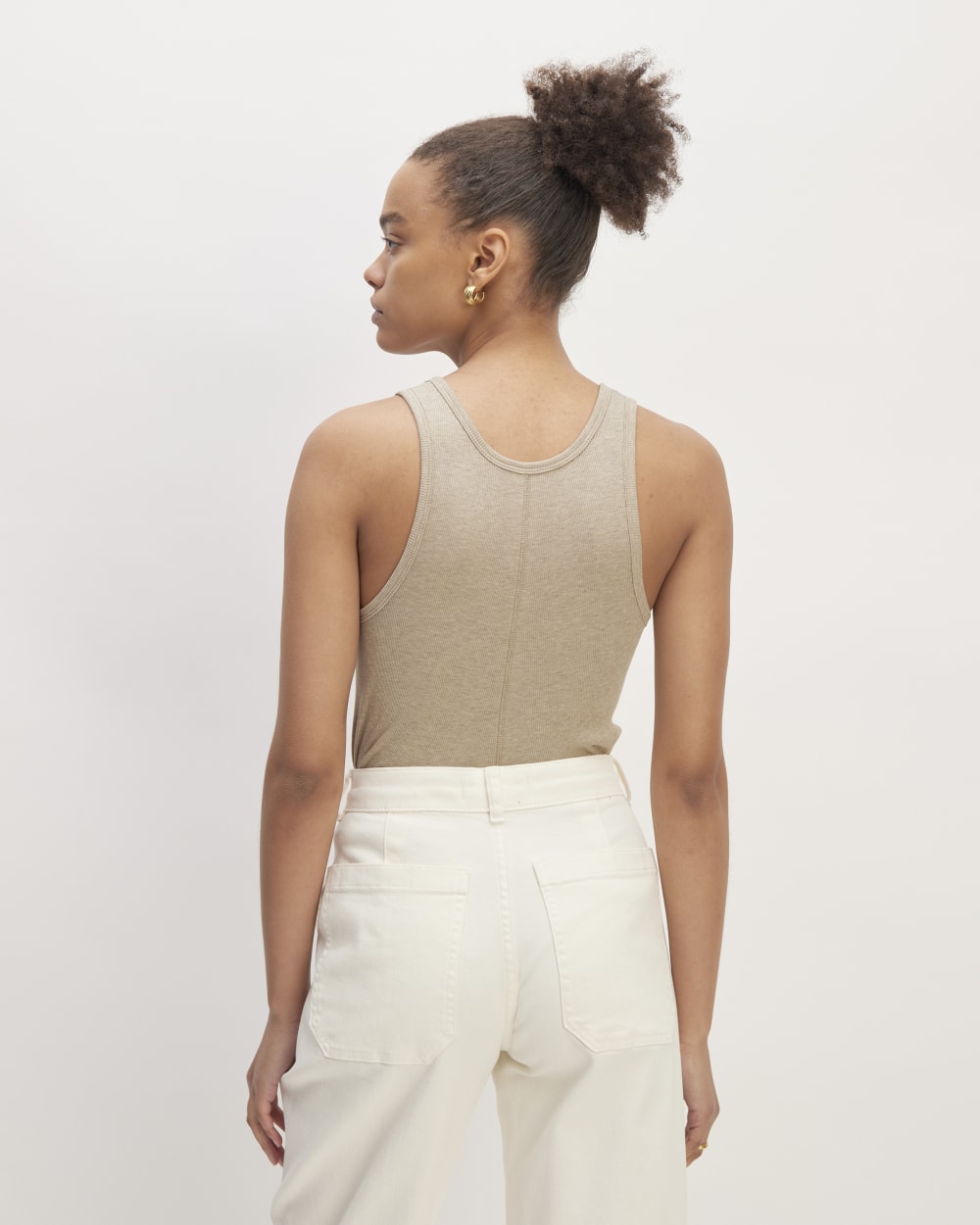 The Luxe Rib Tank in Heathered Tan — detail view