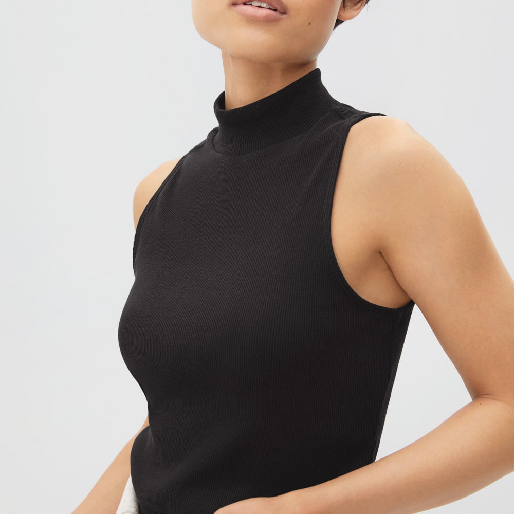 The Ribbed Mockneck Tank in Black — detail view