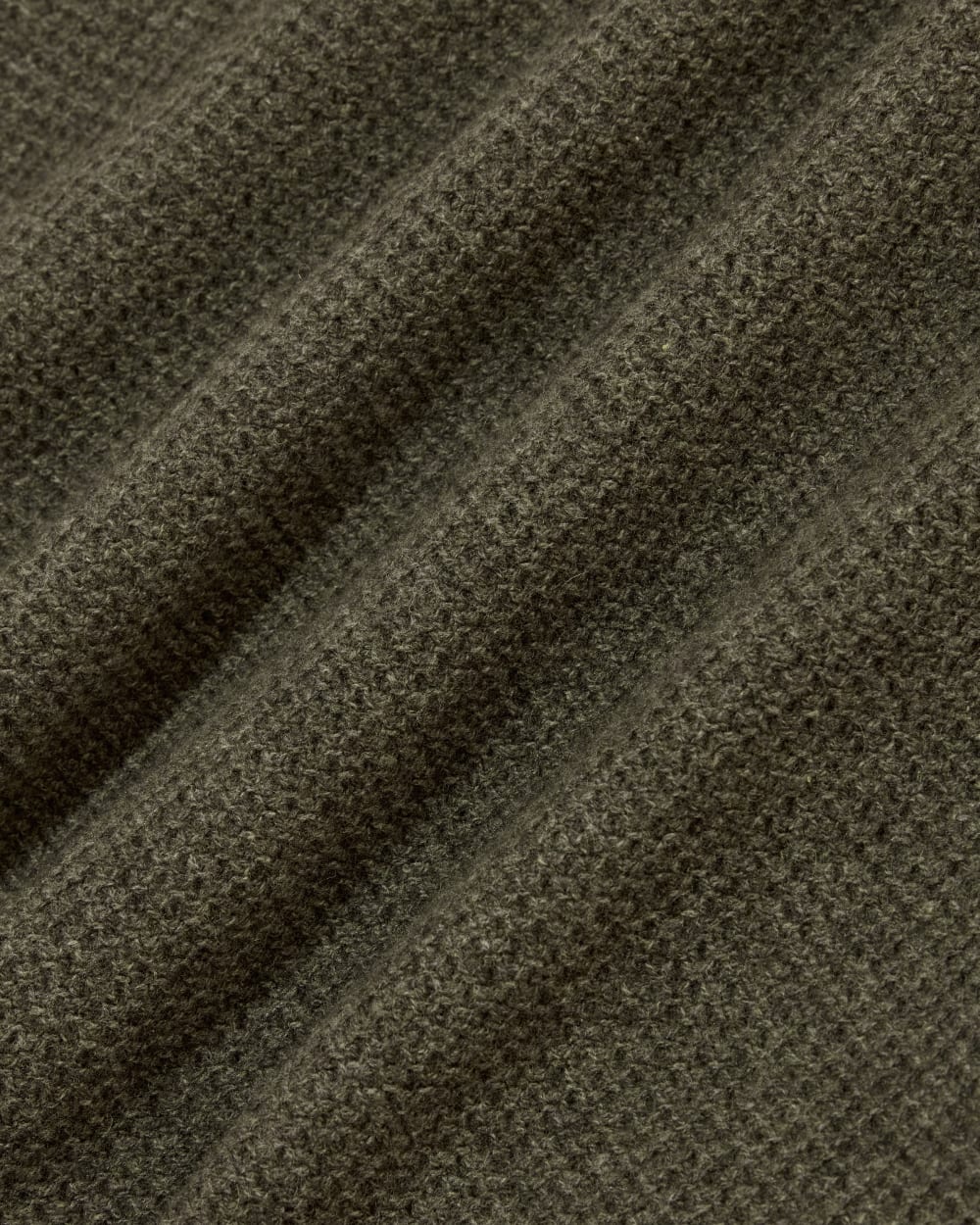 The Honeycomb Funnel Neck in Wool Cashmere in Heathered Army Green — detail view