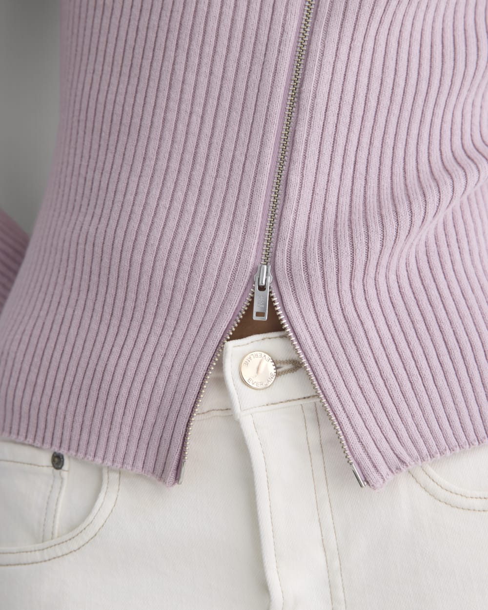 Full-Zip Ribbed Jacket in Everyday Cotton in Burnished Lilac — detail view