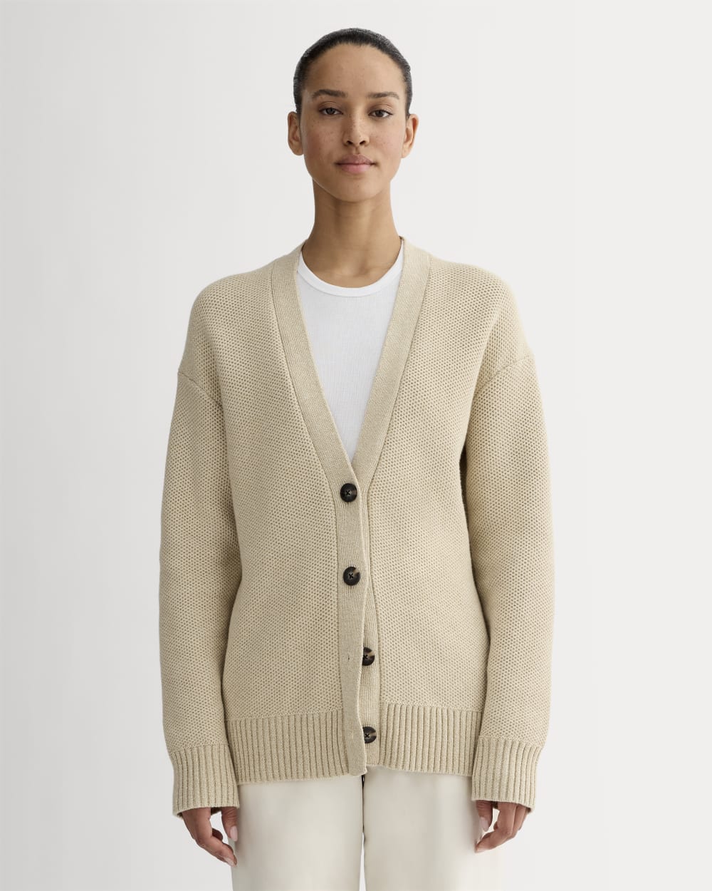 The Cotton Honeycomb Cardigan in Mojave Desert / Natural — front view