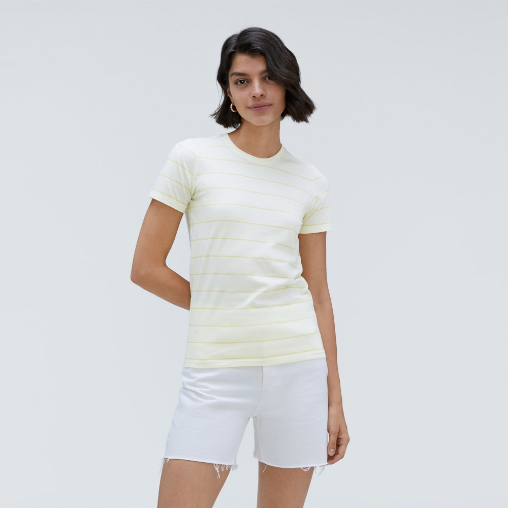 The Organic Cotton Crew Tee in Pastel Yellow / White — front view