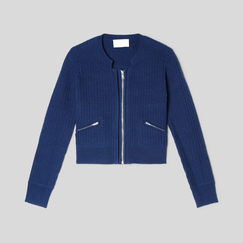 The Cropped Cotton-Merino Bomber in Bright Navy — alternate view