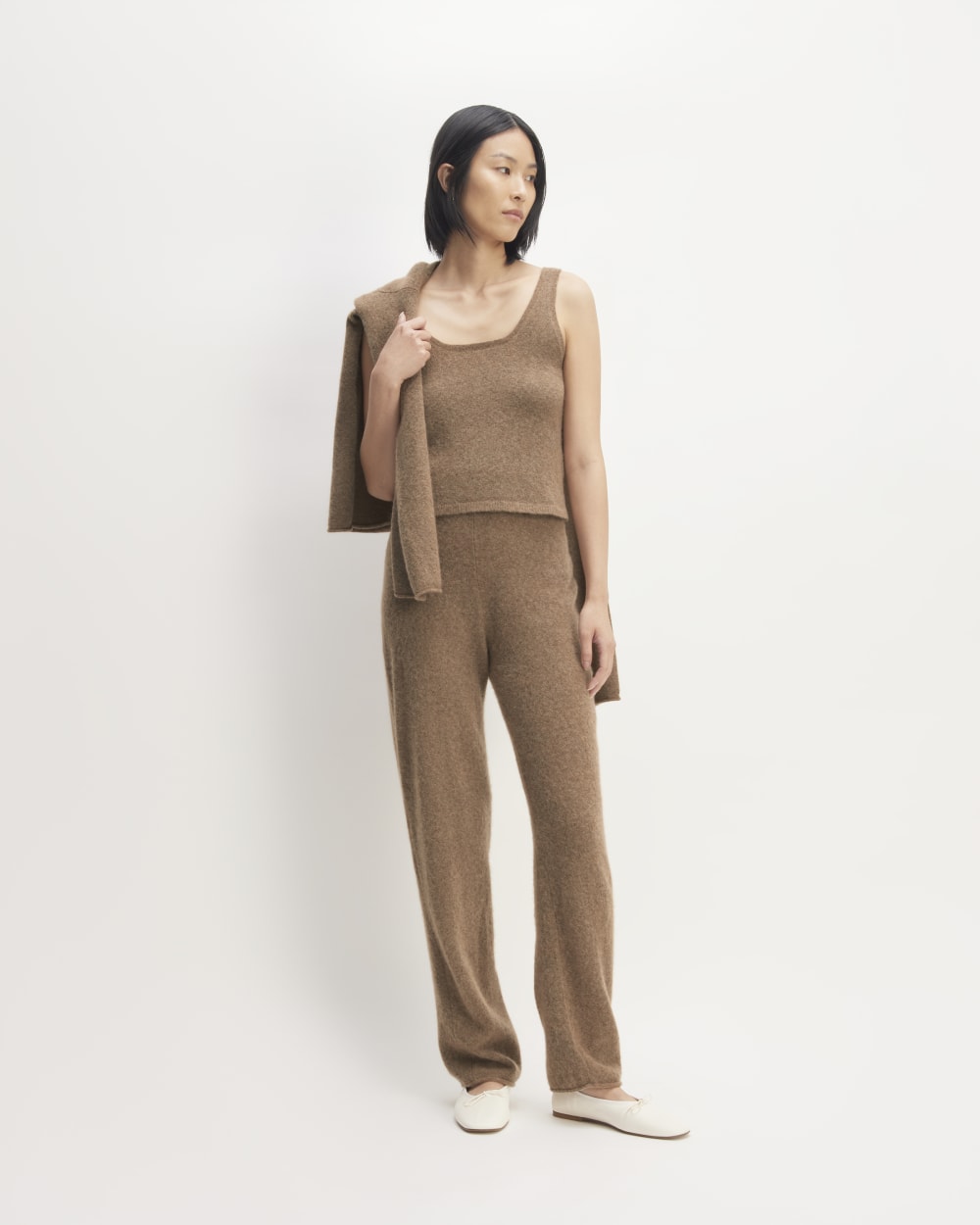 The Cozy-Stretch Tank in Heathered Toasted Coconut — detail view