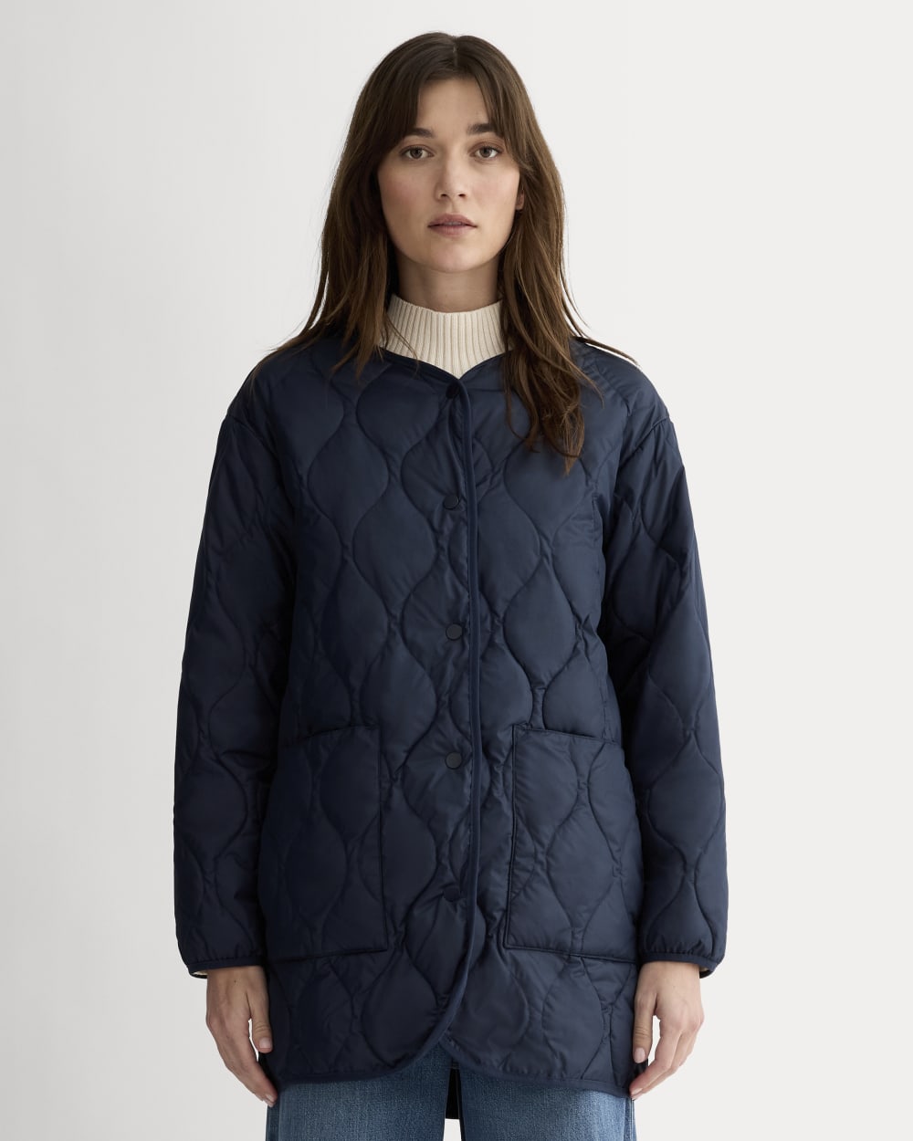 The Quilted Liner in Navy — front view