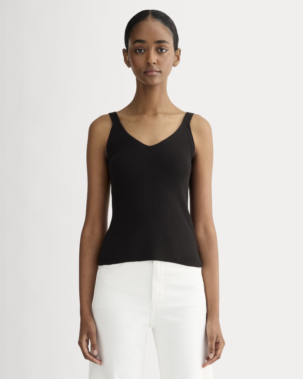 The Fine Knit Cami in Black — front view