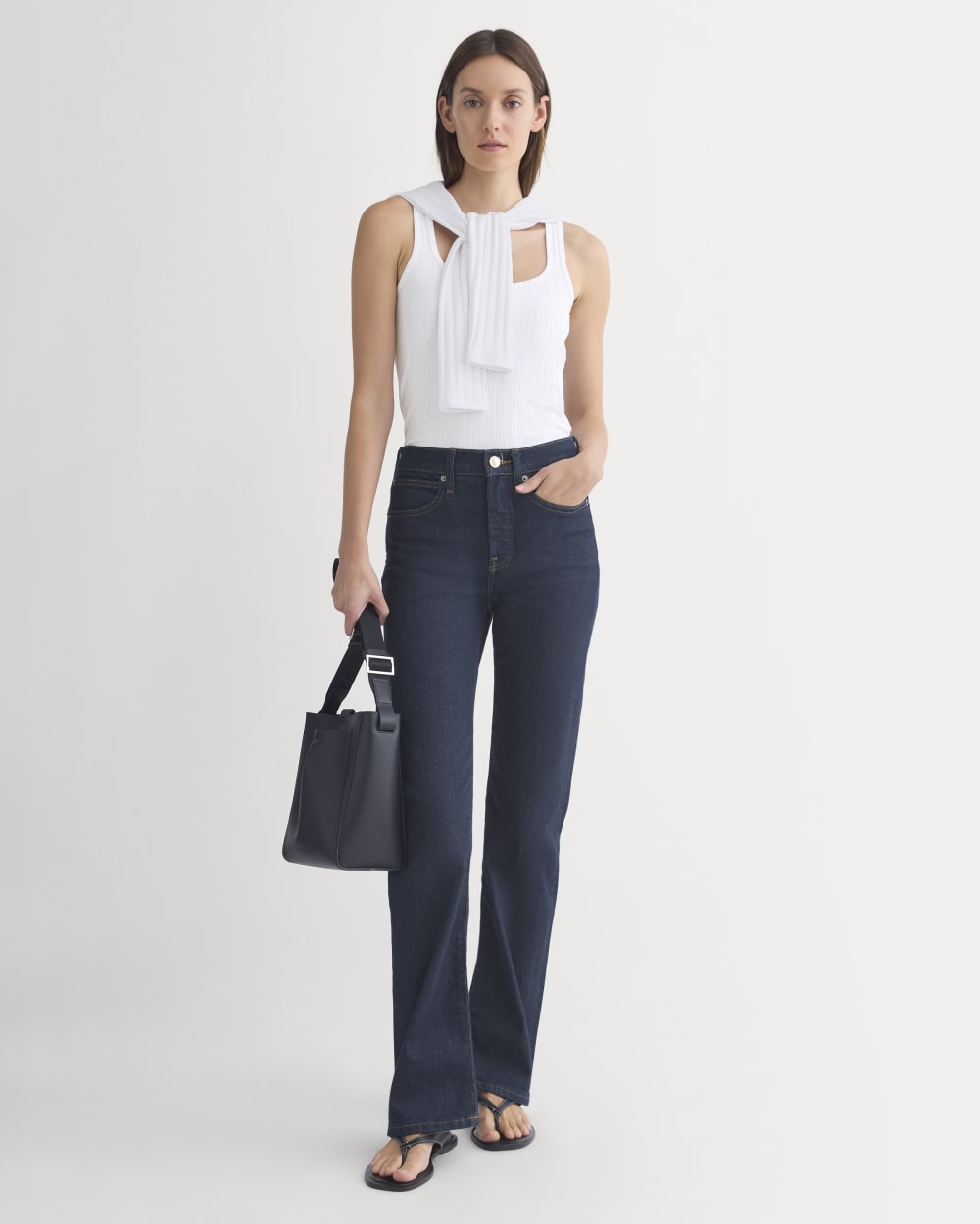 Scoop-Neck Tank in Pointelle in White — detail view
