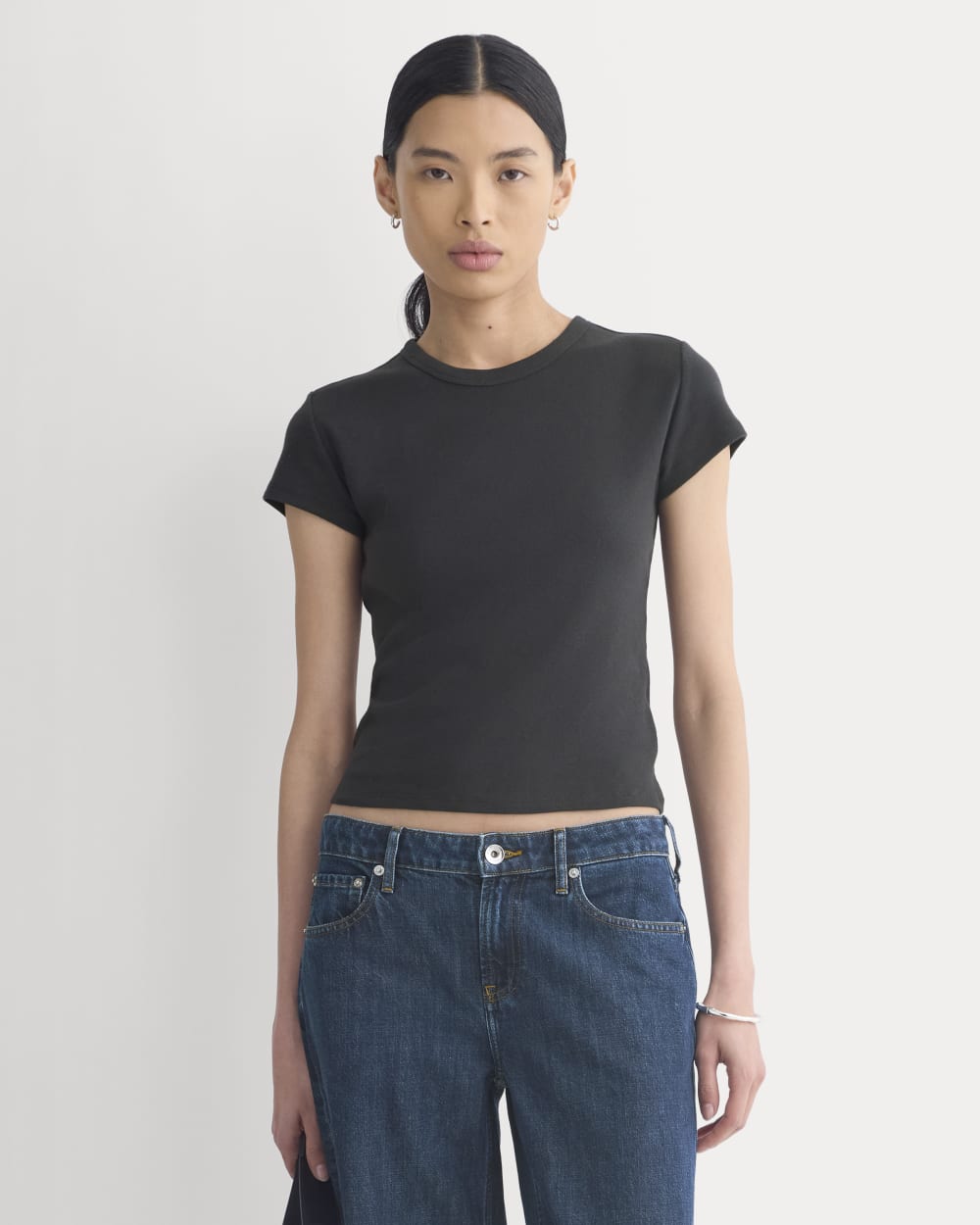 RetroSoft Cotton Crew in Black — front view