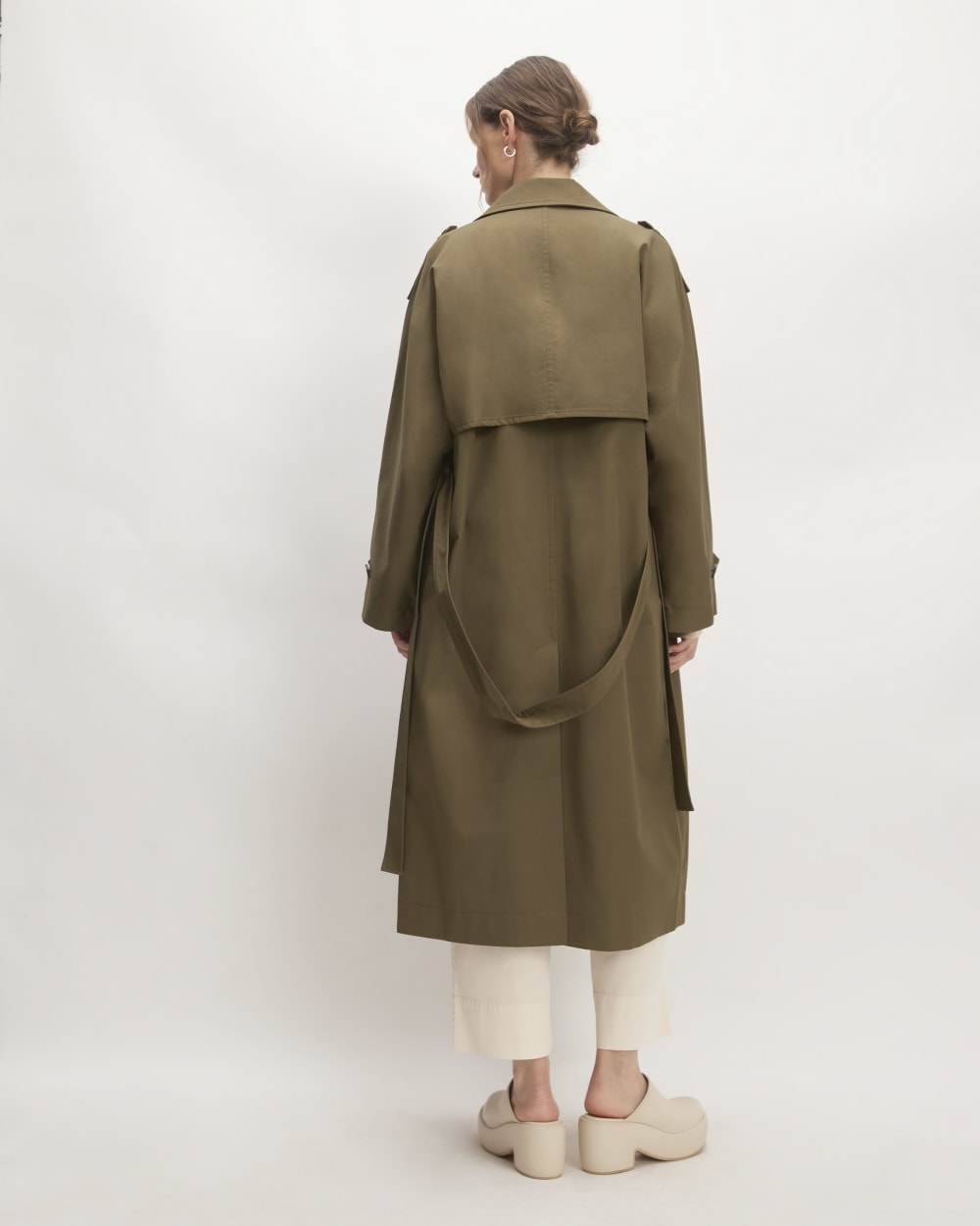 The Cotton Long Trench Coat in Beech — detail view