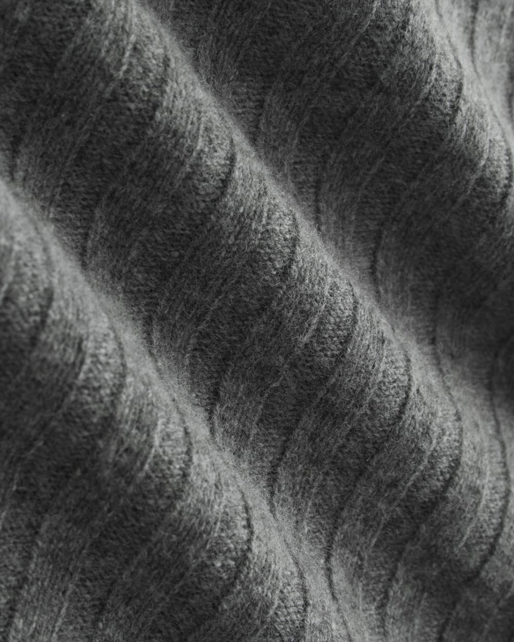 Funnel-Neck Cropped Sweater in Wool Cashmere in Heather Charcoal — detail view
