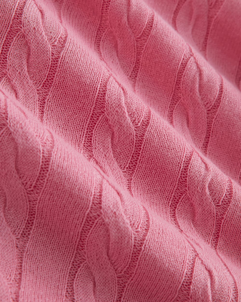 The Cable V-Neck in Cotton Cashmere in Deep Pink — detail view