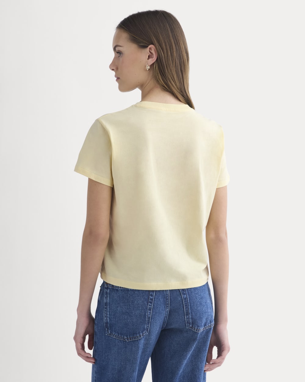 The Box-Cut Tee in Essential Cotton in Double Cream — detail view