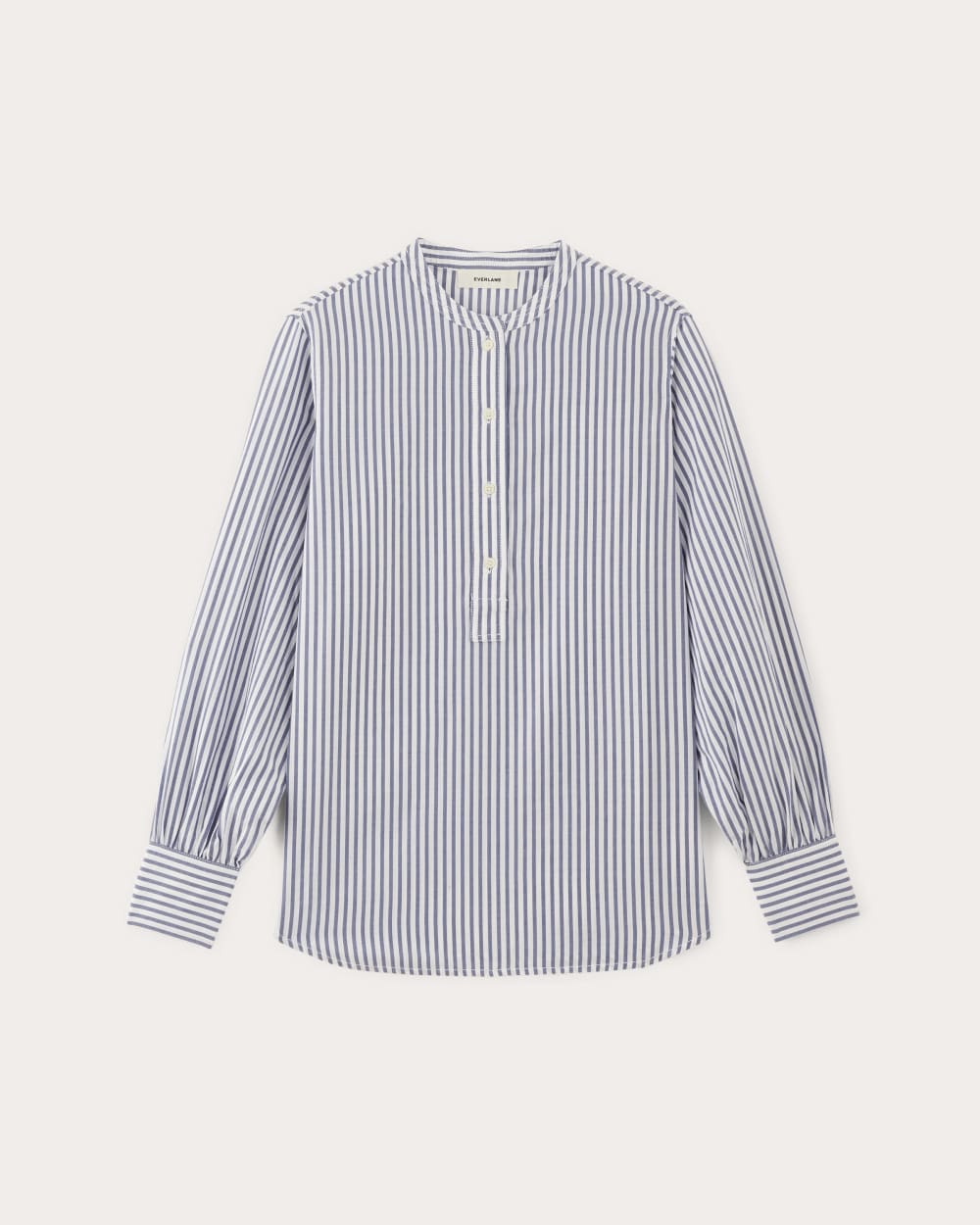 The Henley Shirt in Silky Cotton in White / Bellwether Blue — alternate view
