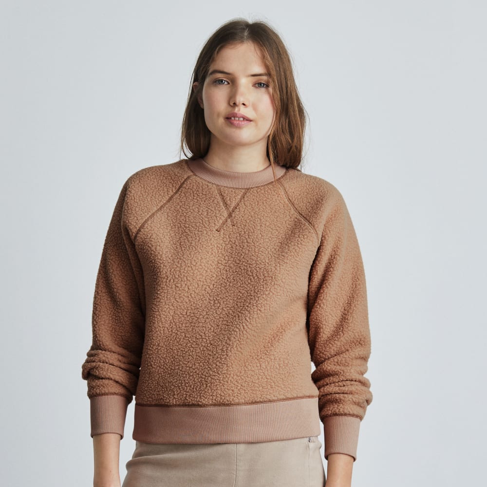 The ReNew Fleece Raglan Sweatshirt in Camel — front view