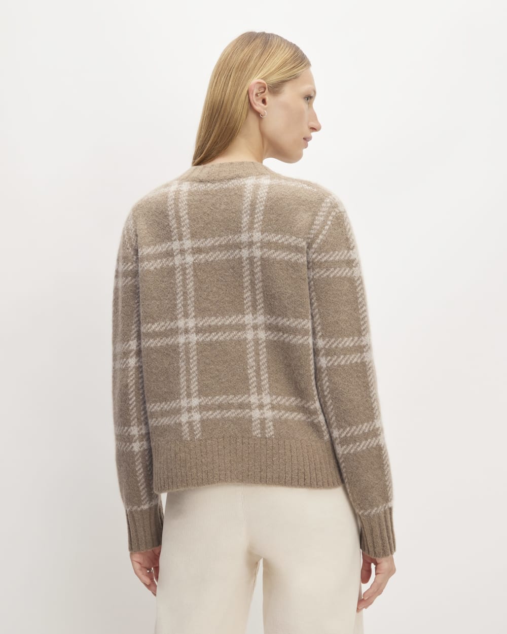 The Alpaca Cropped Crewneck Sweater in Wheat / Lightest Taupe — detail view