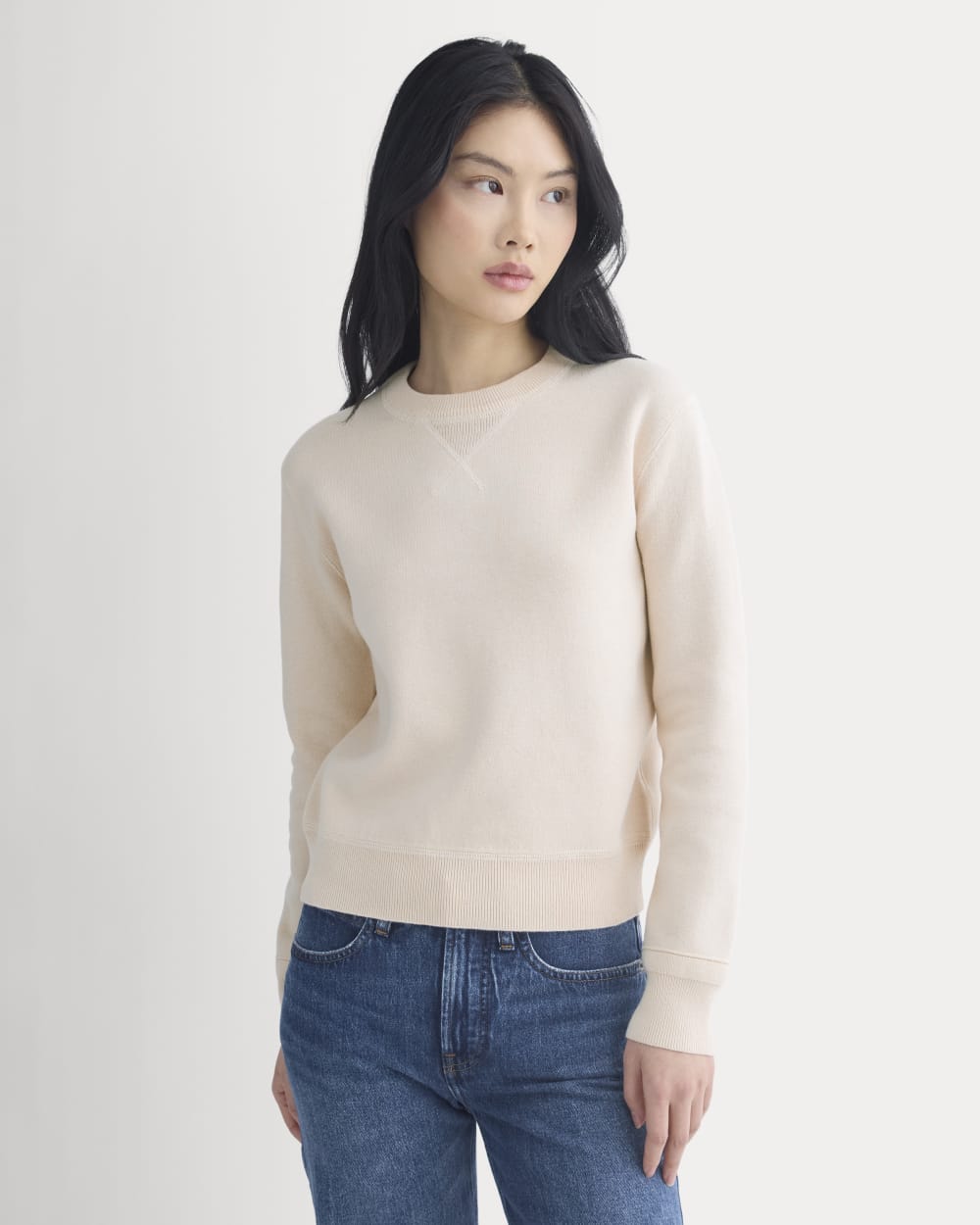 Double Knit Crew in Cotton Merino in Bone/Cream/Sand/Light Camel — front view