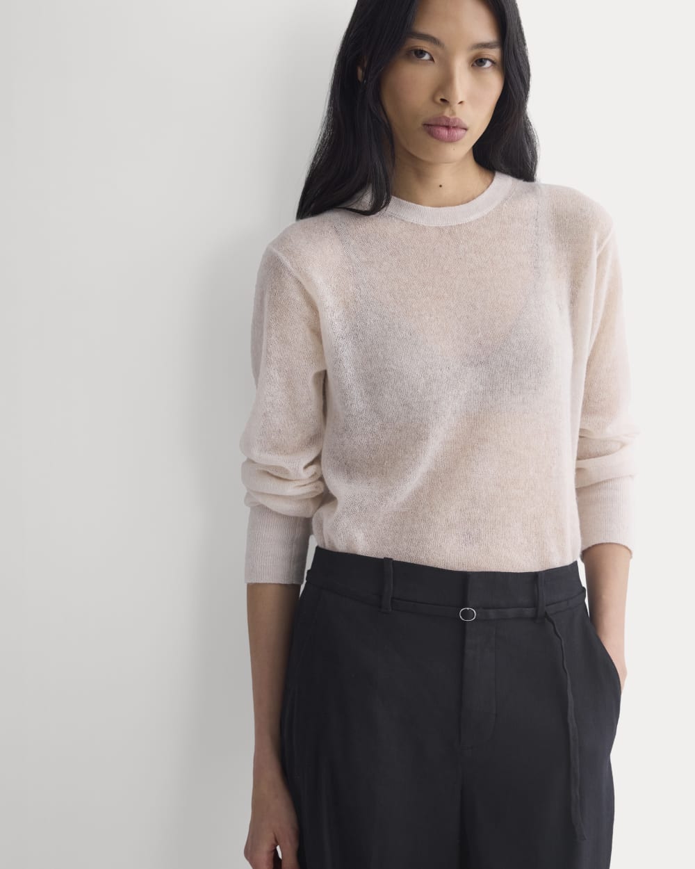 The Air Alpaca™ Relaxed Crew Top in Soft Pink — detail view
