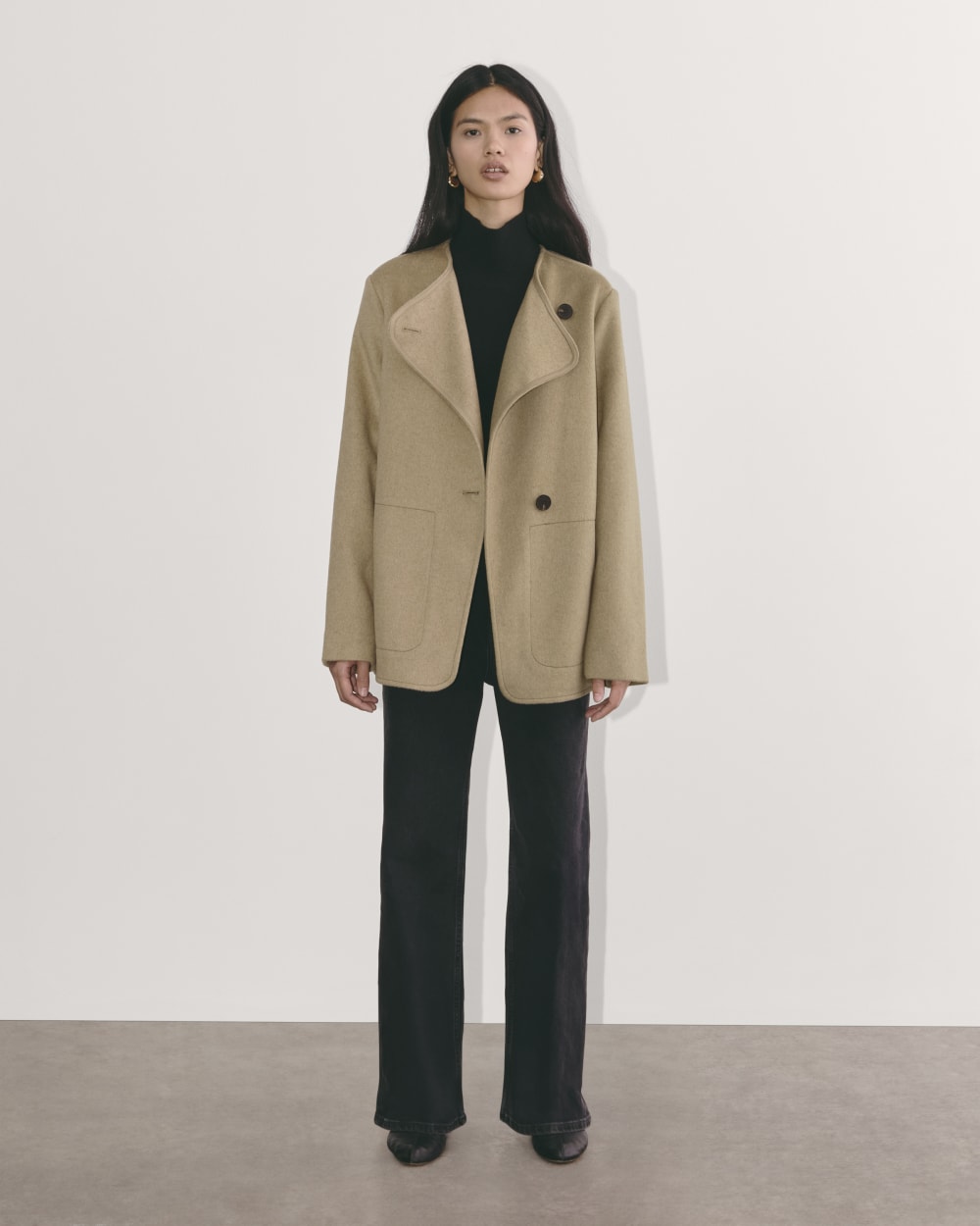 The October Coat in Dark Heathered Camel — detail view