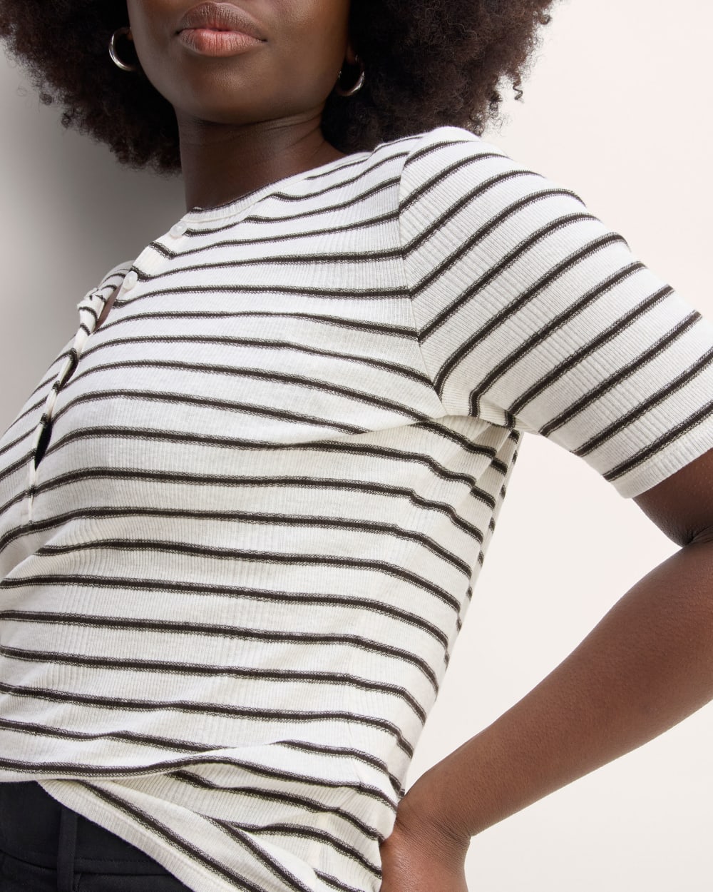 The Vintage Rib Henley in Bone / Black — detail view
