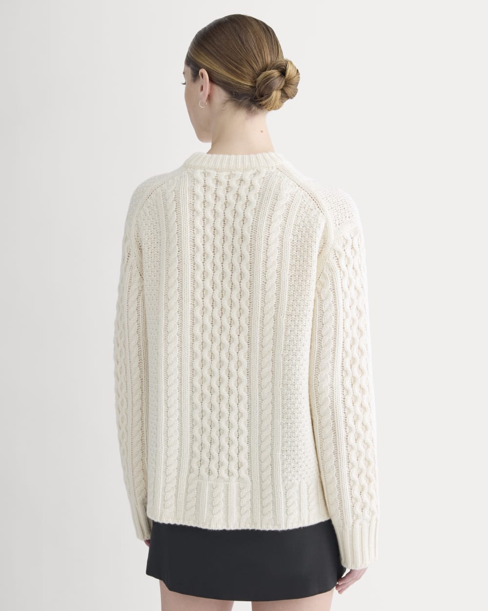 Cable Sweater in Luxe Merino in Bone — detail view