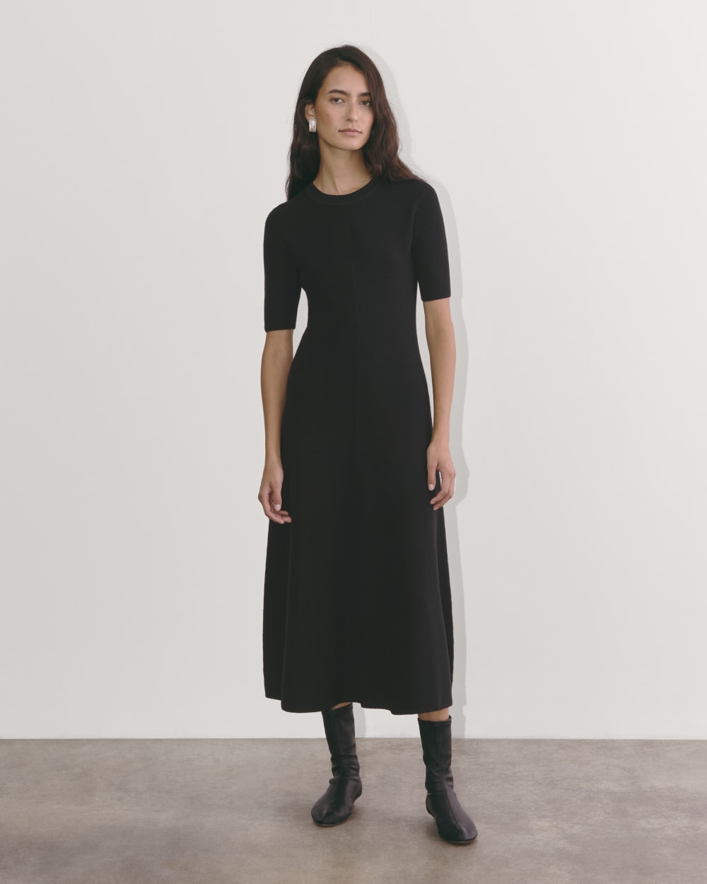 The Ribbed Sweater Dress in Black — detail view