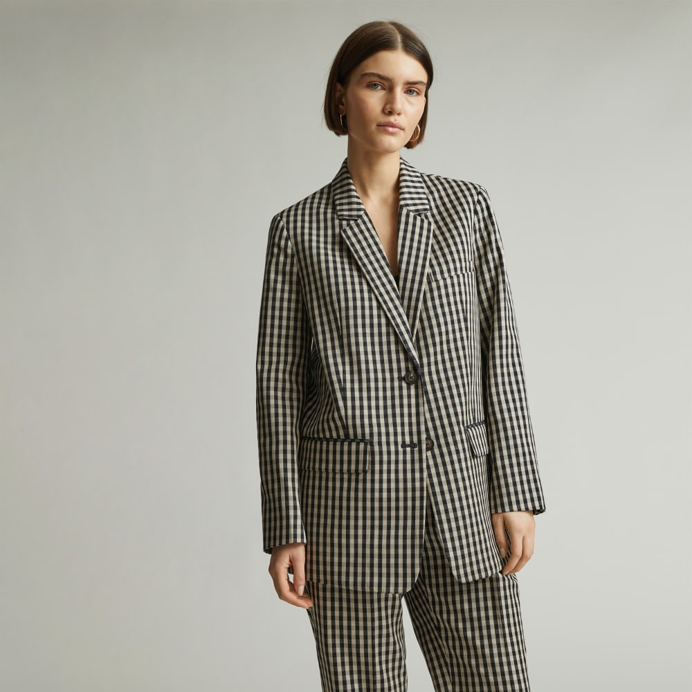 The Oversized Blazer in Buttersmooth in Khaki / Black — front view