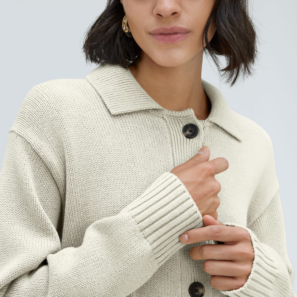 The Cotton Chore Sweater Jacket in Canvas — detail view