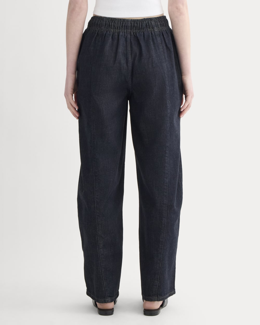 The Drawstring Baggy Jean in Dark Indigo — detail view