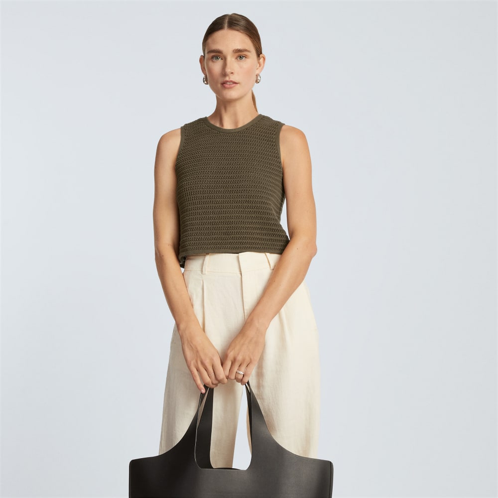 The Crochet Knit Cami in Beech — detail view
