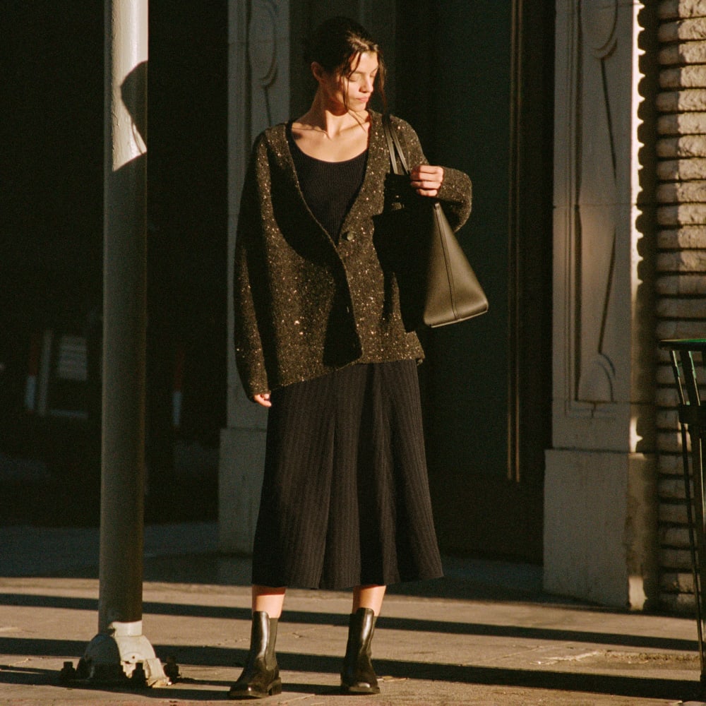 The City Stripe Midi Skirt in Black — detail view