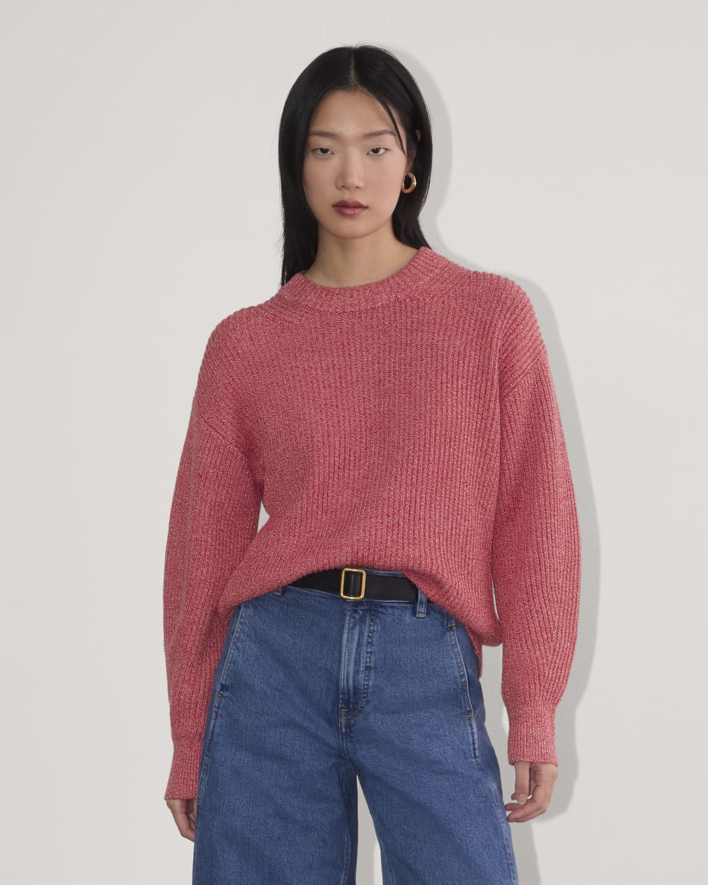 The Cocoon Crew in Everyday Cotton in Pink Peony / Classic Red — front view