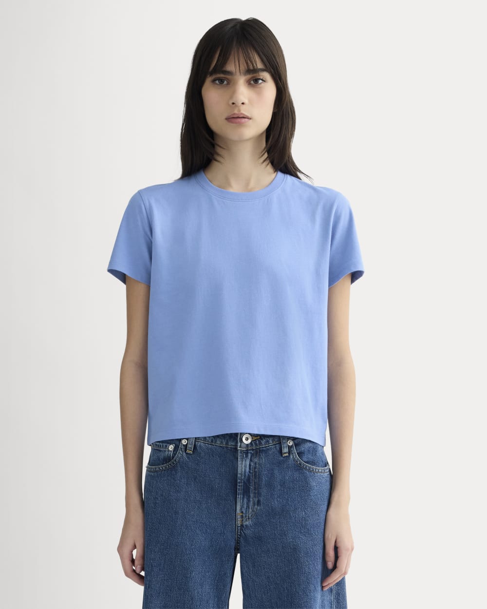 The Box-Cut Tee in Essential Cotton in Blue Opal — front view