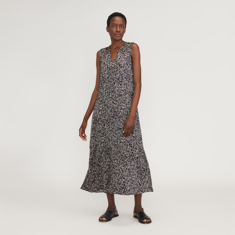 The Satin V-Neck Maxi Dress in Splatter — front view
