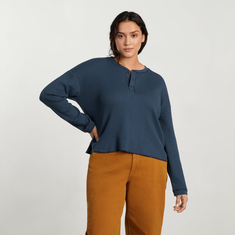 The Organic Cotton Waffle Henley in Atlantic — front view