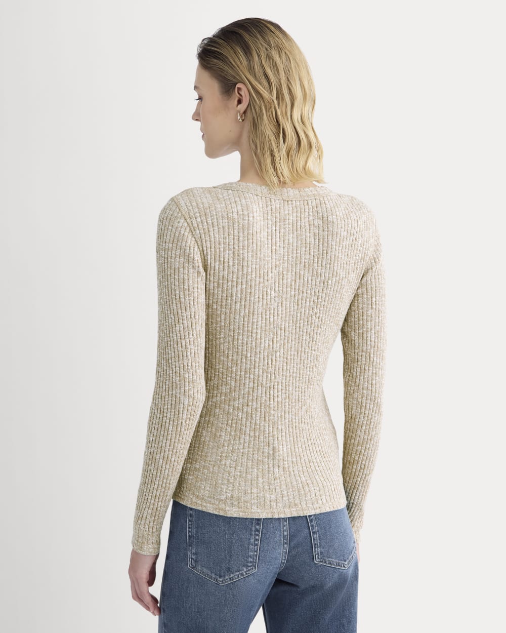 The Cozy Rib Henley in Cornstalk / Bone Twist — detail view