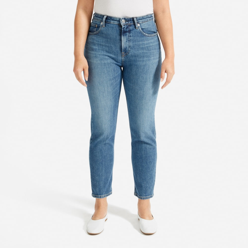 The Super-Straight Jean in Medium Blue Wash — detail view
